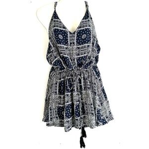 Anthropologie SEA GYPSIES Blue White Bowie boho Mini Dress M